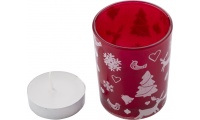 Copo de cristal com vela e decorao de natal