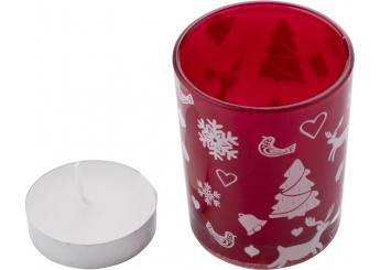 Copo de cristal com vela e decorao de natal