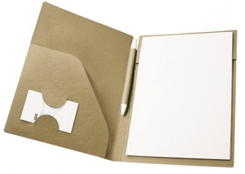 Pasta A5 + Bloco 20 folhas lisas de papel reciclado + esferogrfica