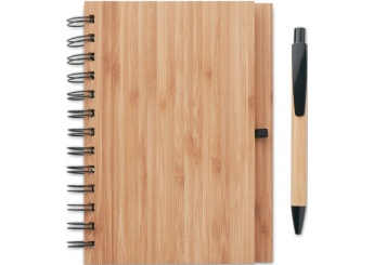 Bloco de notas A5 com 70 pginas de papel reciclado + esferogrfica BAMBLOC