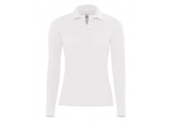 Polo B&C Safran Pure Women de manga comprida Branca 180gr/m2