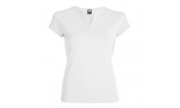 T-shirt cintada branca de gola redonda com abertura em V XXXL