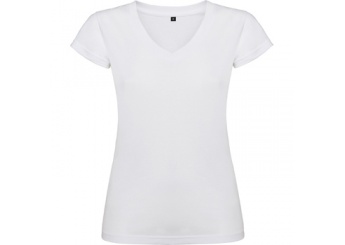 T-shirt branca de manga curta com decote em V