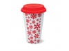 Copo com flocos de neve vermelhos