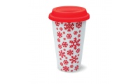 Copo com flocos de neve vermelhos