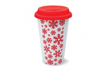Copo com flocos de neve vermelhos