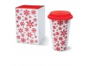 Copo com flocos de neve vermelhos