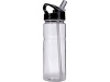   Garrafa (550 ml) transparente com fecho de rosca e palhinha.