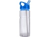   Garrafa (550 ml) transparente com fecho de rosca e palhinha.