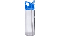   Garrafa (550 ml) transparente com fecho de rosca e palhinha.