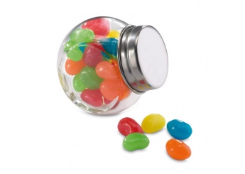 Pote de cristal com gomas de cores