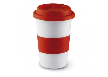 Copo de cermica com tampa e banda em silicone 400ml