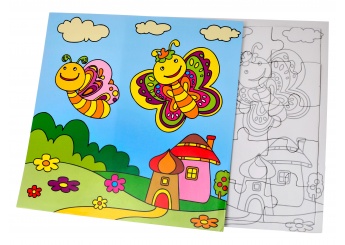 Puzzle em carto + lpis de cera para colorir