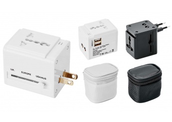 Adaptador de viagem com 2 entradas usb e bolsa