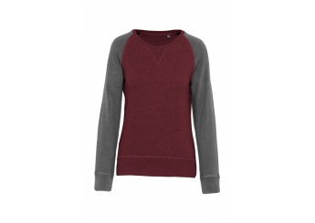 Sweatshirt BIO bicolor de senhora com decote redondo e mangas raglan