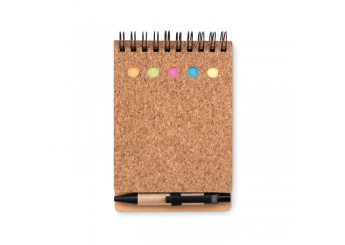 Bloco com capa de cortia + Bloco de notas 25 folhas + caneta MULTICORK