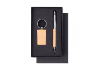 Set porta-chaves de madeira e esferogrfica PEN & RING