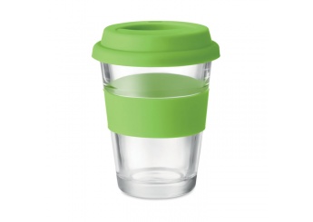 Copo 350ml de vidro com tampa e pega em silicone ASTOGLASS