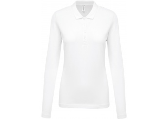 Polo piqu de senhora de manga comprida Branco