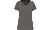 T-shirt de senhora com decote V de manga curta Supima Grey Heather