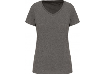 T-shirt de senhora com decote V de manga curta Supima Grey Heather