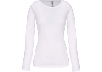 T-shirt de senhora decote redondo de manga comprida Branco
