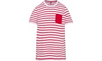T-shirt s riscas de criana estilo marinheiro de manga curta com bolso