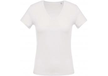 T-shirt de senhora com decote em V de manga curta Branco