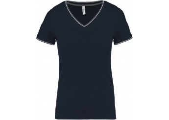  T-shirt de malha piqu de senhora com decote V