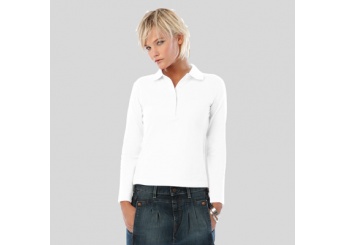 POLO B&C SAFRAN PURE MANGA COMPRIDA BRANCO