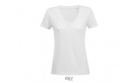 T-SHIRT FLUIDA DE SENHORA COM GOLA EM V BRANCA MOTION