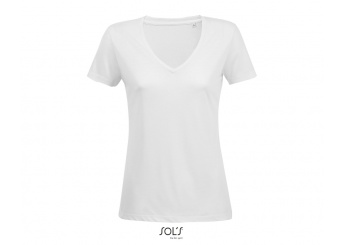 T-SHIRT FLUIDA DE SENHORA COM GOLA EM V BRANCA MOTION