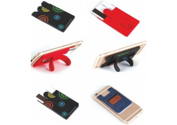 Apoio para smartphone com porta-cartes